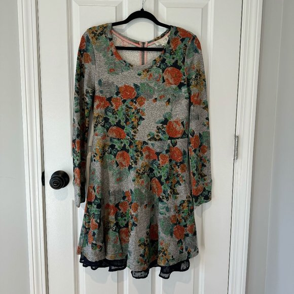 Anthropologie Saturday Sunday Grey Floral Print Dress - Size Medium - Picture 1 of 13